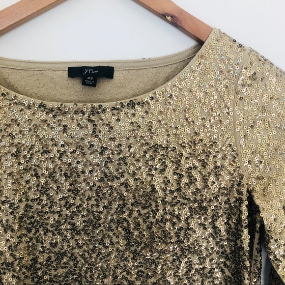 J. Crew Gold Sequined 3/4 Sleeve Shimmer Party Top - Picture 6 of 8